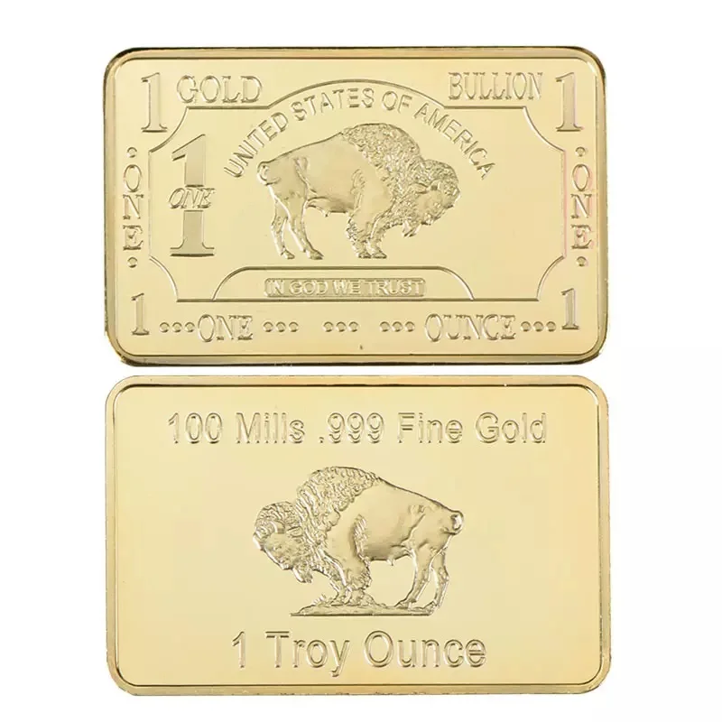 Gold Plated Bullion Beauty Bar United States Of America 1 Troy Ounce Replica German Mint 1 Troy Gold Clad Buffalo Bar