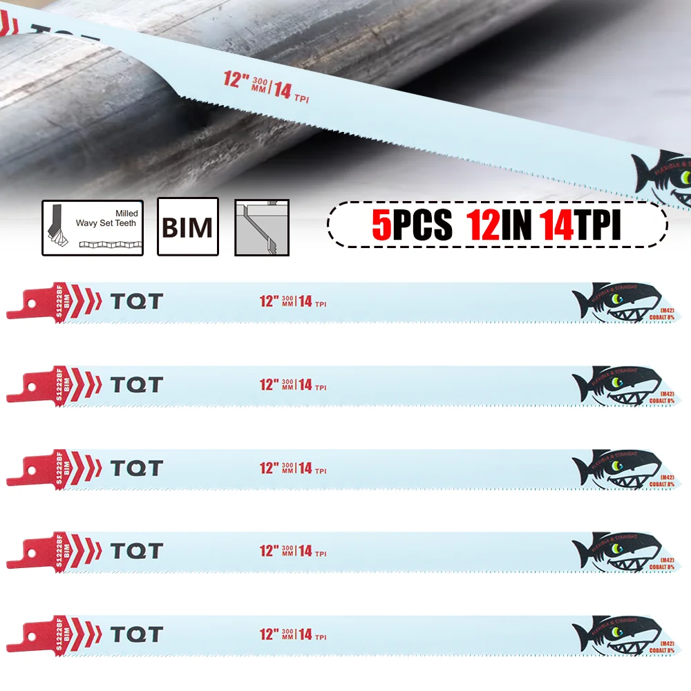 

5Pcs Bi-Metal Sawzall Blades Metal Cutting 300mm 14Tpi Reciprocating Saw Blades with Cobalt for Fine Metal Cutting