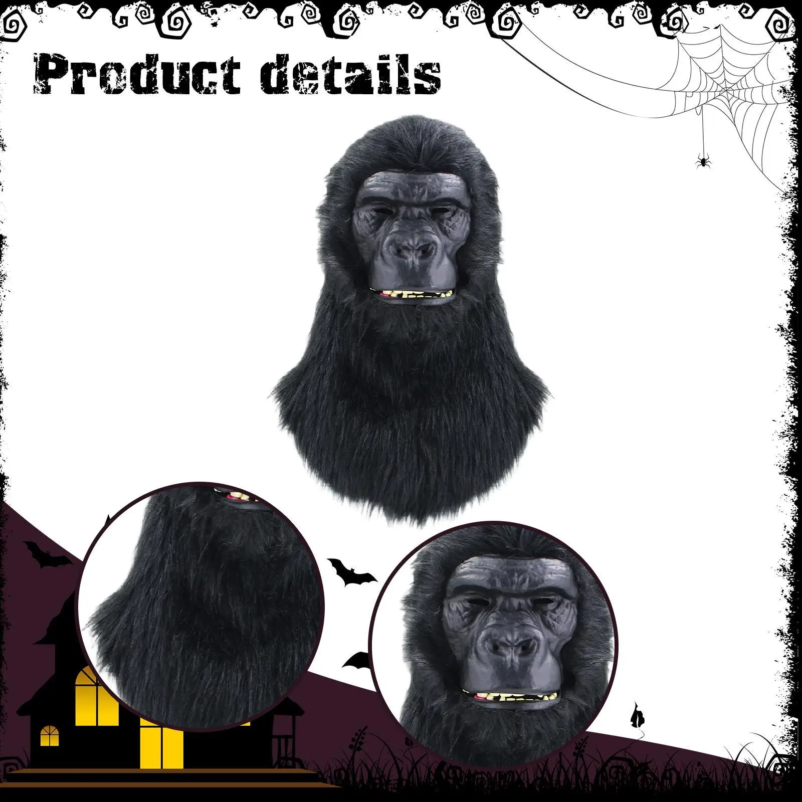 Halloween Hood Cover Gorillas Head Mask Realistic Animal Face Mask Prop for Masquerade Carnival Party Cosplay Photography