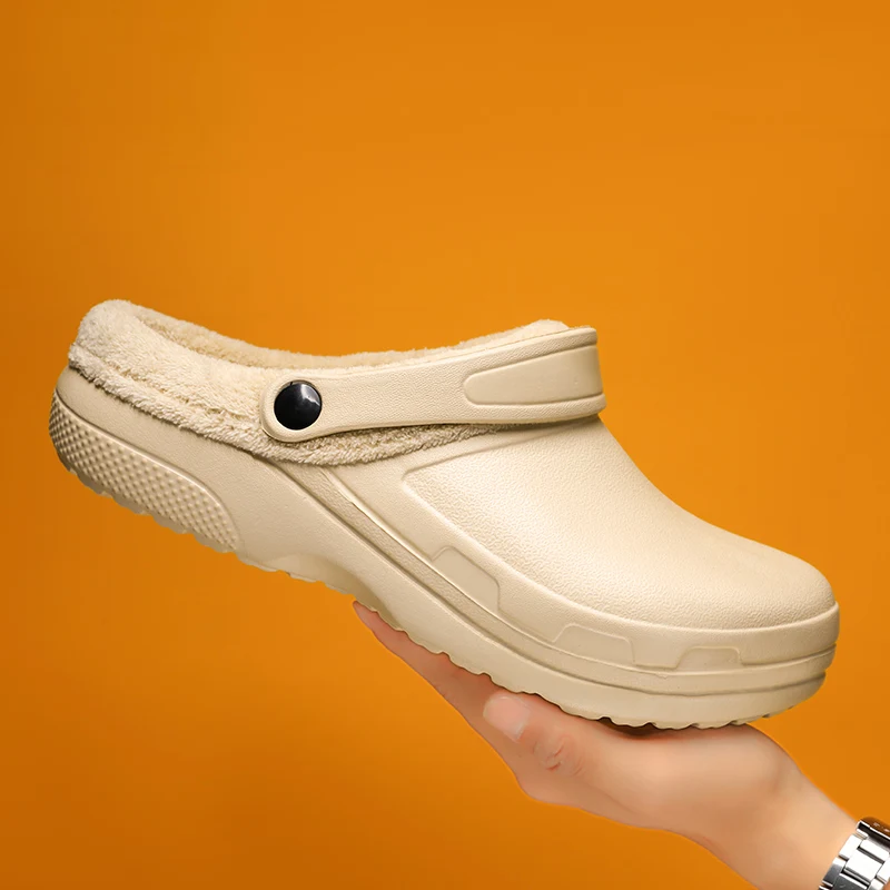 

Хлопковые тапочки больших размеров для мужчин и женщин, зимняя одежда для дома и улицы на толстой подошве, водонепроницаемые и нескользящие тапочки с носком