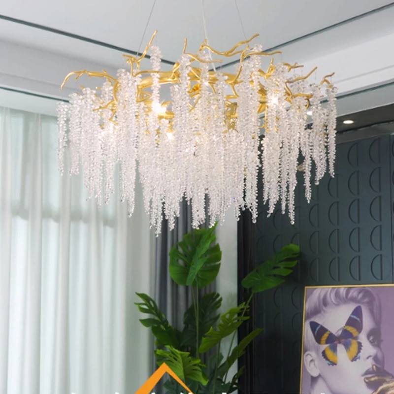 Modern Crystal Chandelier Light Fixture LED Branch Chandeliers Pendant Lights for Kitchen Island Dining Room Living Room Lamp