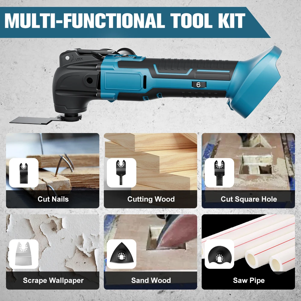 Synxiter Oscillating Multi Tools For Makita 18V Battery 6 Gears Electric Cutting Wood Speed Trimmer Saw Renovation Power Machine
