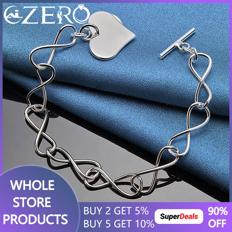 

ALIZERO 925 Sterling Silver OT Buckle Chain Heart Bracelet For Women Fashion Wedding Engagement Party Jewelry Gift