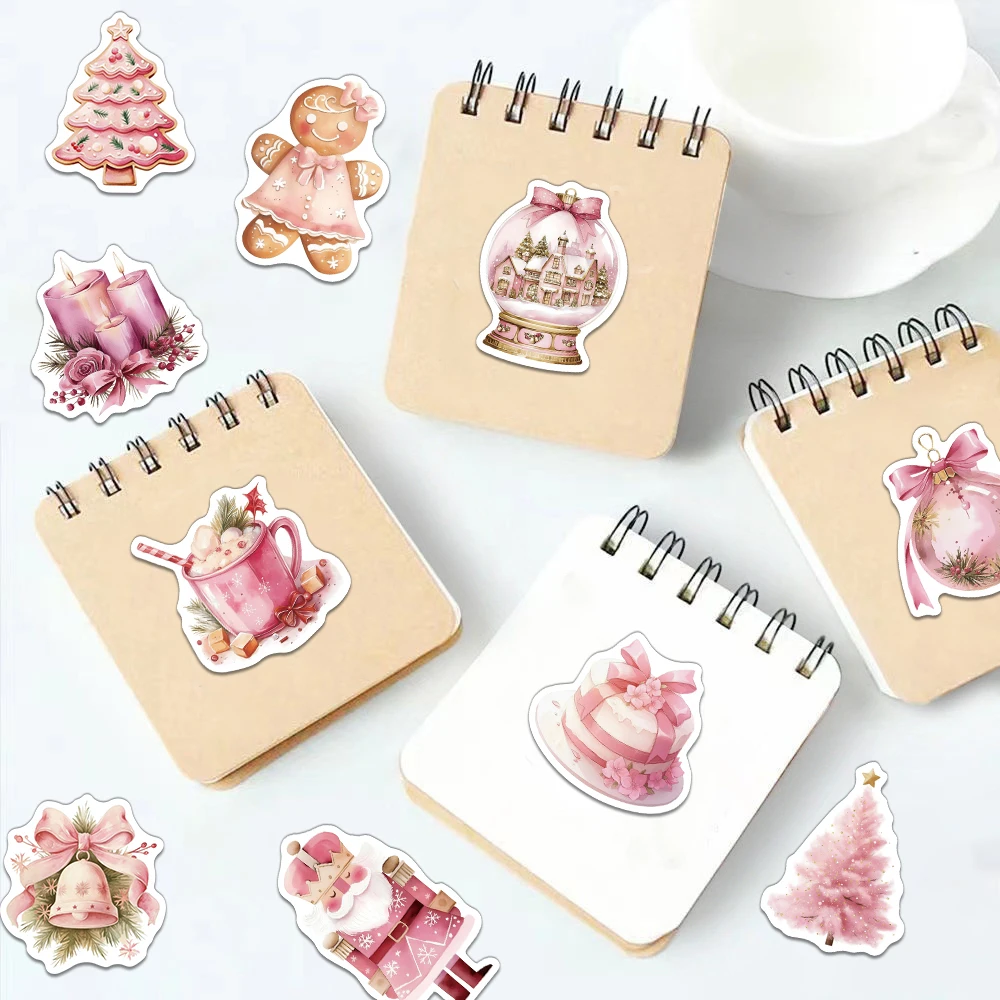 50 個クリエイティブピンククリスマスパーソナライズステッカー電話ケース装飾 DIY ノートブック水カップ防水ステッカー