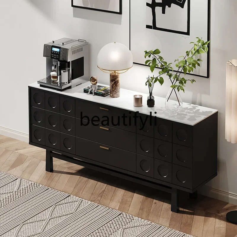 XZ1 خزانة جانبية لتناول الطعام من الخشب الصلب، خزانة بلاطة صخرية فاخرة إيطالية خفيفة، خزانة تخزين مزخرفة عتيقة متوسطة #4