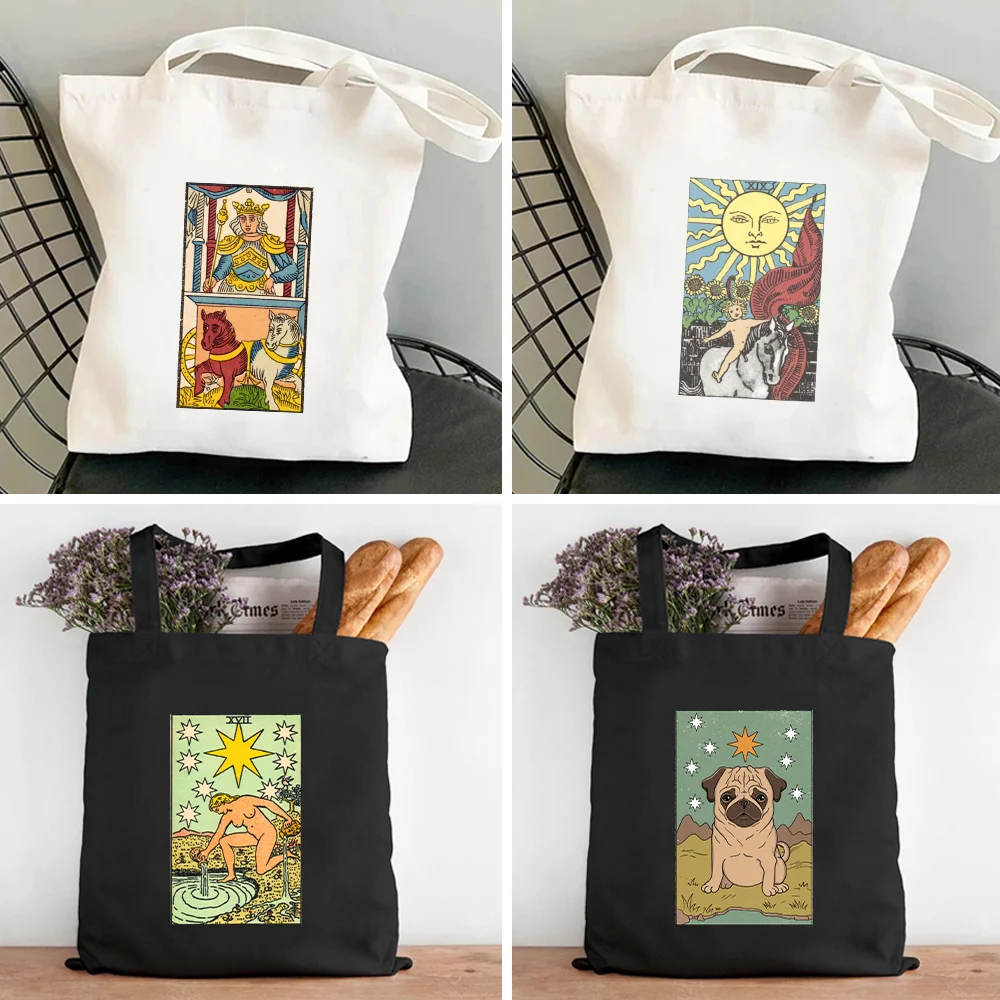 

The Death Le Tarot Card Vintage Monde Egyptien de Dusserre Art Women's Canvas Shopper Cotton Totes Bag Shopping Shoulder Handbag