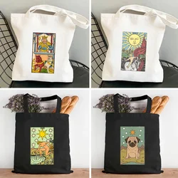 The Death Le Tarot Card Vintage Monde Egyptien de Dusserre Art Women's Canvas Shopper Cotton Totes Bag Shopping Shoulder Handbag