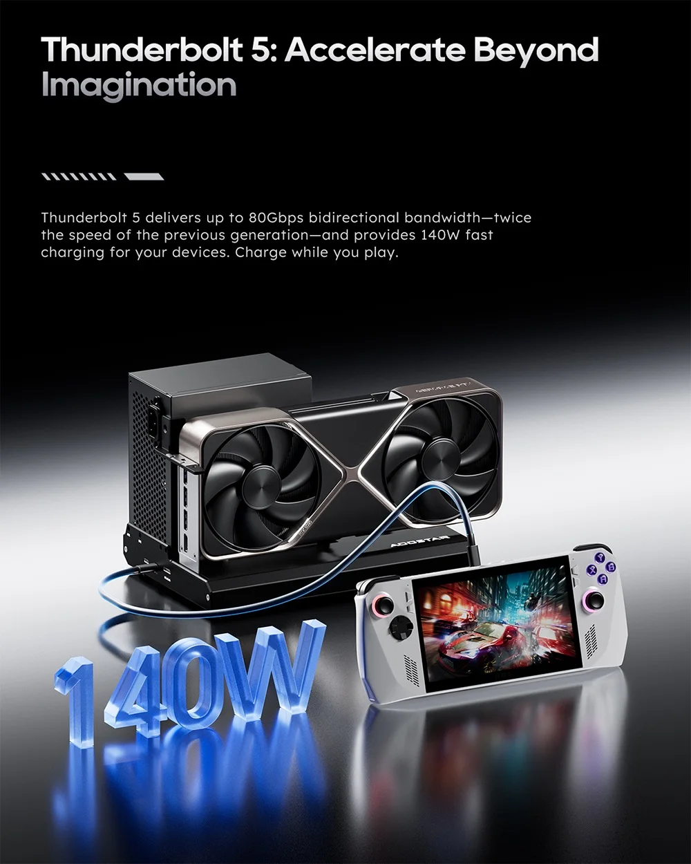 AOOSTAR EG02 EGPU-Dock, Oculink (PCIe 4.0 X4) + 2*Thunderbolt 5-Schnittstelle, unterstützt ATX/SFX-Netzteil – Detail 2