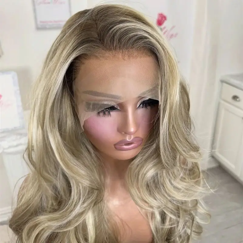 

High Quality Wig 13x4 Ombre Ash Blonde Synthetic Lace Front Wig 28 Inch Long Wave Wig Original Factory Cheap Wigs Glueless Wigs