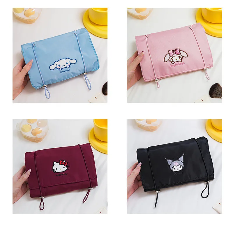 

2023 Sanrio Makeup Bag Kawaii HelloKitty Mymelody Kuromi Cartoon Folding Women's Makeup Bag Cute Girl Travel Toilet Storage Bag