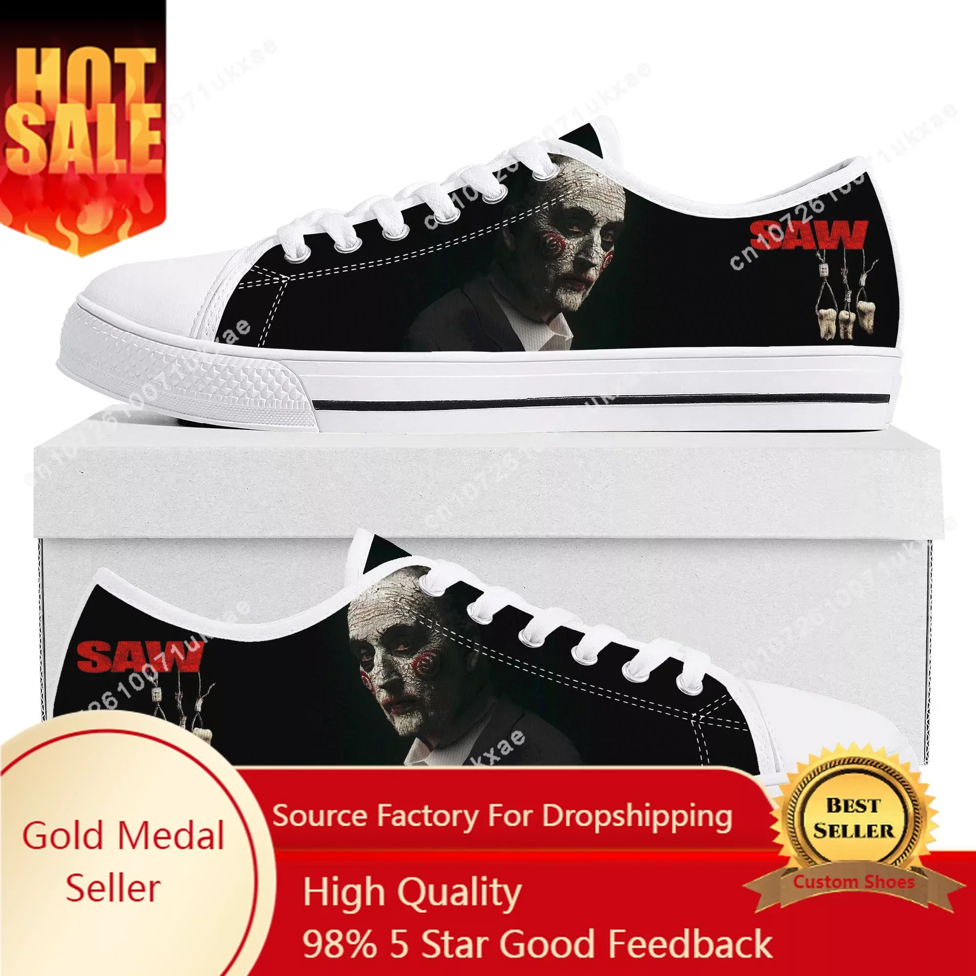 Saw Movie Horror Jigsaw Puppet Low Top Sneakers Mens Womens Teenager Canvas Sneaker Casual Custom Made Shoes Customize DIY Shoe