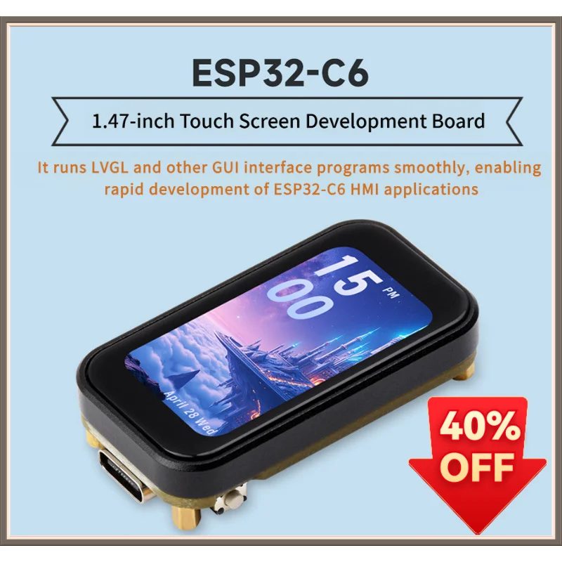 ESP32-C6 HMI LVGL GUI Graphics Development Board 1.47 Inch LCD Touch Screen WiFi6 Bluetooth Iot DIY Controller