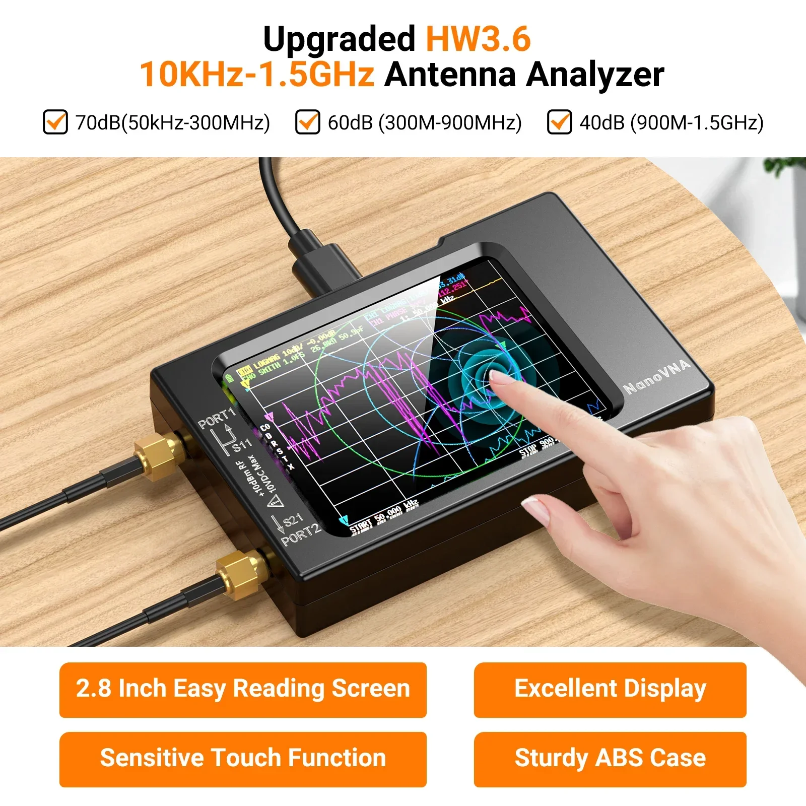 NanoVNA-H Vector Network Antenna Analyzer SWR Meter 10KHz-1.5GHz MF HF VHF UHF With SD Card Slot spectrum analyzer