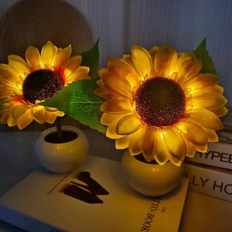 LED Sunflower Table Lamp Touch Sensor USB Decor Night Light Besides Lamp for Bedroom Gift for Children Kids