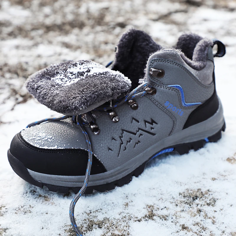 Fashion Winter Men's Sneakers Warm Fur Men Snow Boots Outdoor Non-Slip Rubber Hiking Shoes Waterproof Ankle Boots