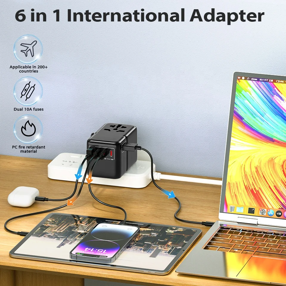 Multi Plug EU UK US AU Universal Pd World Travel Adapter Plug Type C GaN Fast Charger Power Adaptor