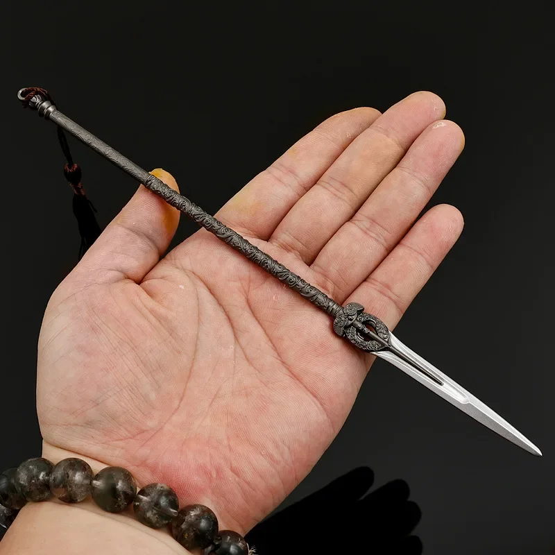 22cm Dashing Youth Metal Figure Silver Moon Spear All Metal Crafts Toy Sword Weapon Model Collections Ornaments