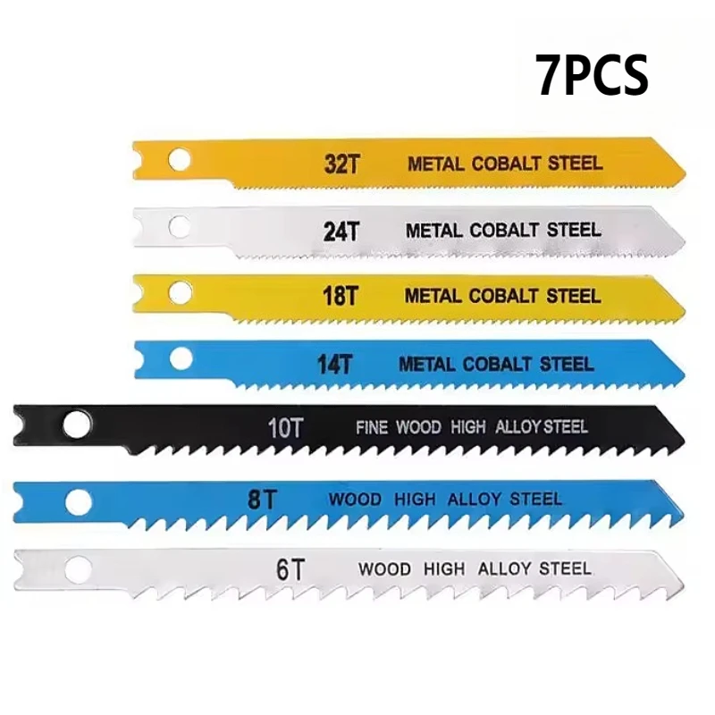 

7pcs Jigsaw Blades Set Assorted U Fitting Metal Plastic Wood for Jigsaw Blades Wood Woodworking Tools Cutting