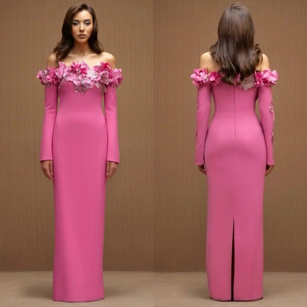 

Customized Casual Simple Jersey Sequined Flower Straight Off-the-shoulder Long Dresses Bespoke Occasion Sexy