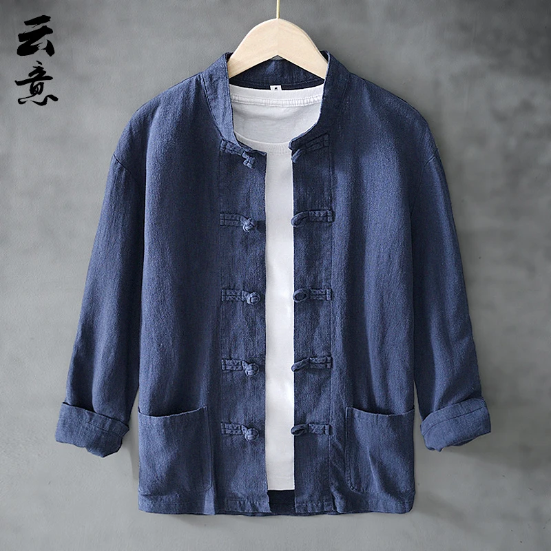 

Loose Cotton Linen Men's Casual Jaet Autumn Faion Retro Sle Buttoned Zhongan Coat Traditional Chinese Ethnic Outerwear