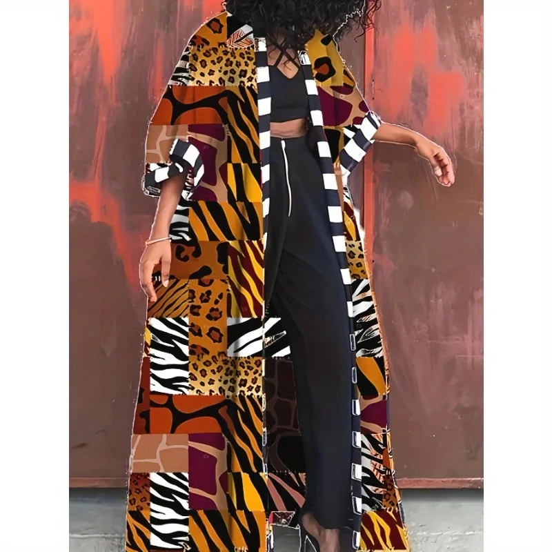 

Bohemian Retro Print Patchwork Casual Long Coat