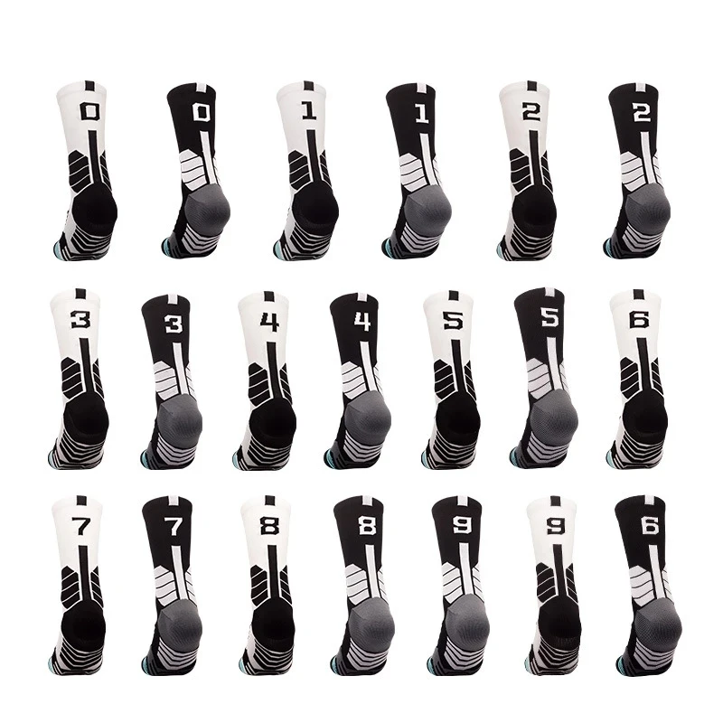 Women Customized Professional Running Sports Socks Basketball Cycling Calcetines Men Socks Black White DIY Your Lucky Number 0-9