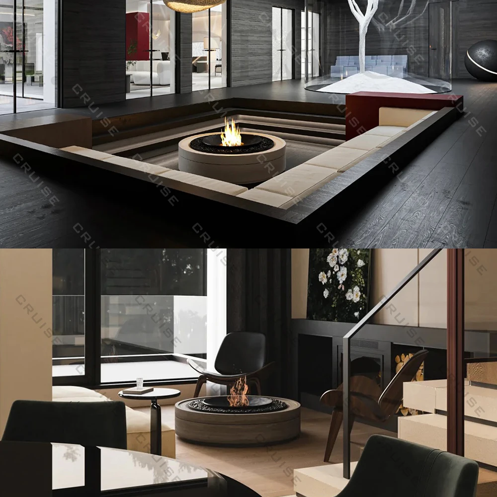 كروز الخشب/الغاز/الانحلال/الإلكترونية/موقد الكحول الأساسية مخصص 1000/1200/1500 مللي متر في الهواء الطلق قائما بذاته حفرة حريق مستديرة من الحجر الزهر #2