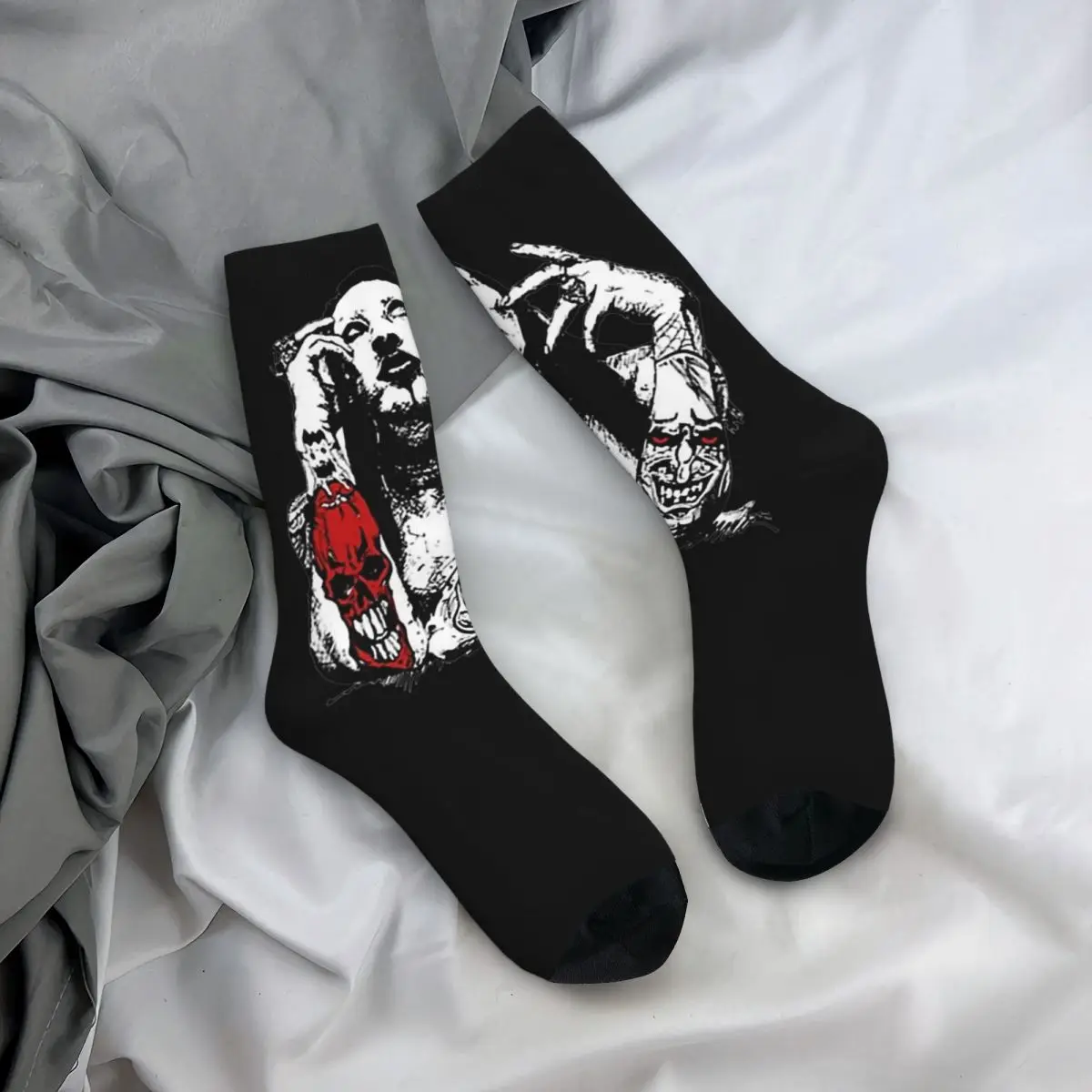 Calcetines de baloncesto para hombre y mujer, calcetín informal de poliéster, rojo, diablo, Marilyn Manson, Rock, Unisex, absorbente del sudor