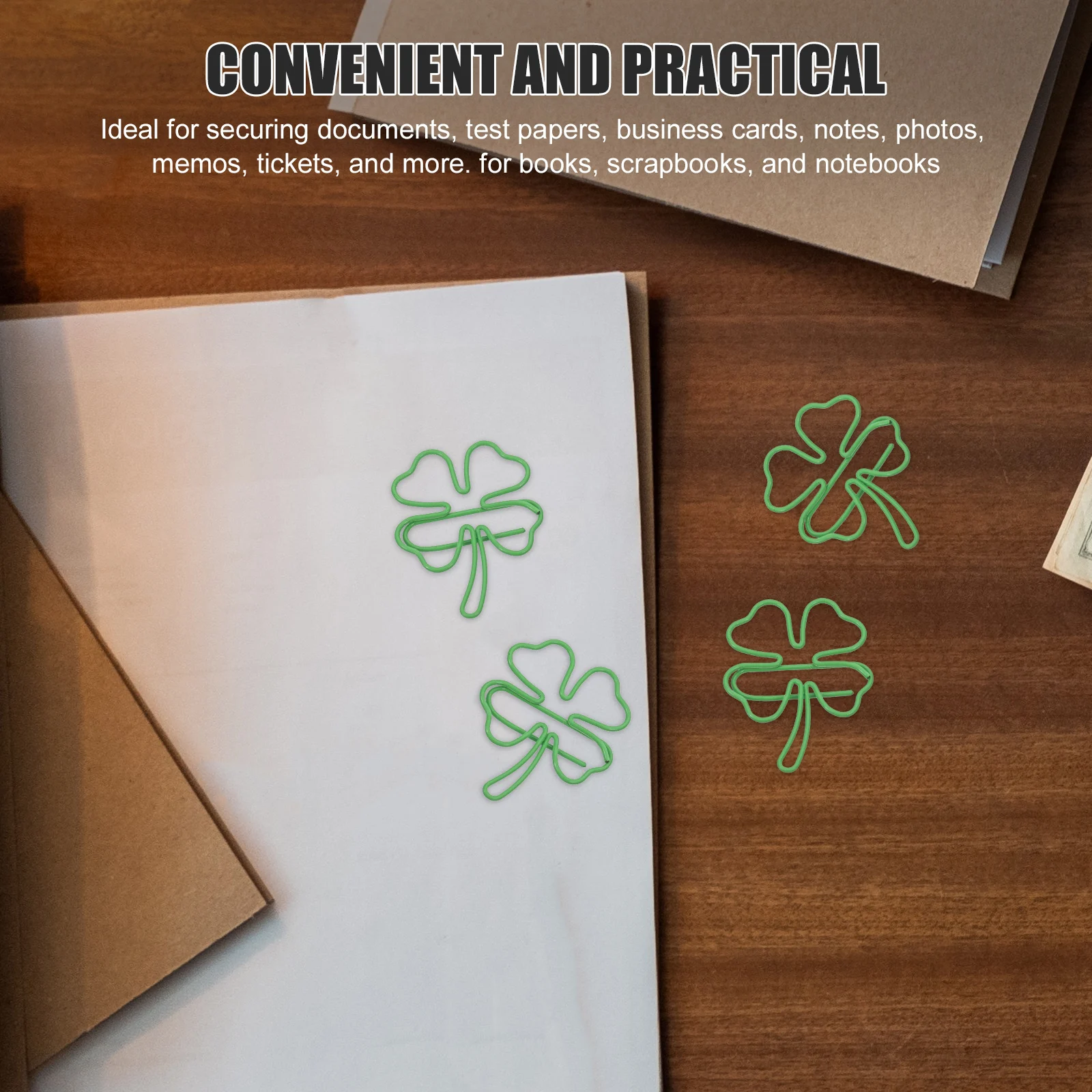 

20pcs Four Leaf Clover Paper Clips Cute Cartoon Metal Bookmark Office Desk Accessories Shamrock Shape Lucky Symbol Irish Theme