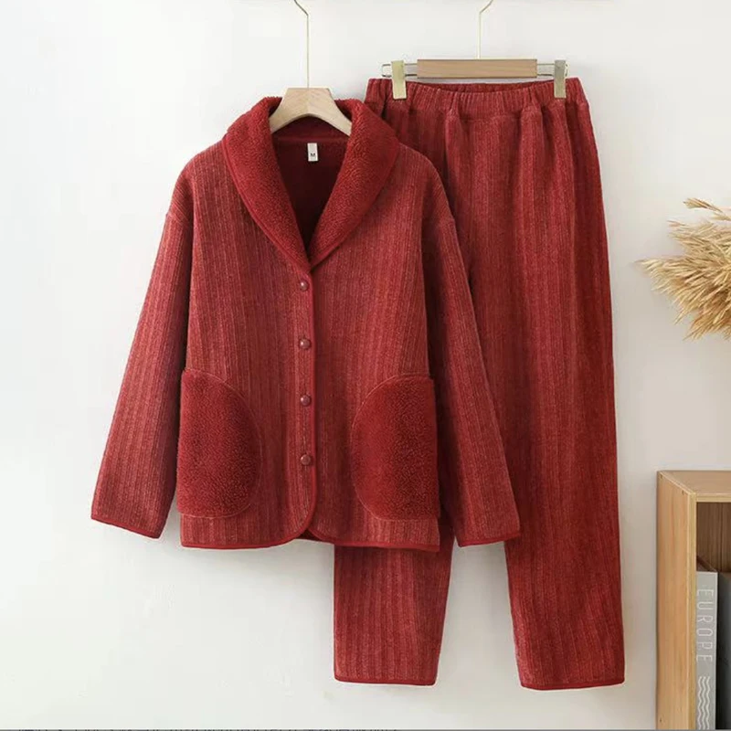 Chenille Samt Home Anzug Männer Frauen Herbst Winter Plüsch warmen Flip Kragen Knopf Home Pyjamas Leggings Mode Lounge wear