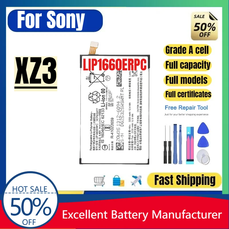 0 Cycle LIP1660ERPC Battery for Sony Xperia XZ3 H9436 Phone High Quality Replacement Lithium Polymer Grade A Cell with Tools