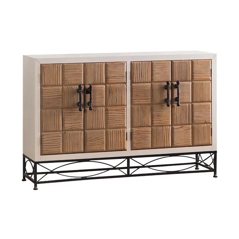 

Vintage Log Style Sideboard Cabinet Large Capacity Home Entrance Cabinet Creative Wood Grain