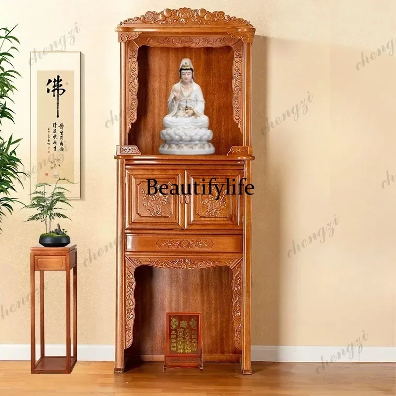 K153 Chinese-style Buddhist shrine double-layer shrine shrine with door Buddhist cabinet rosewood is dedicated to the God