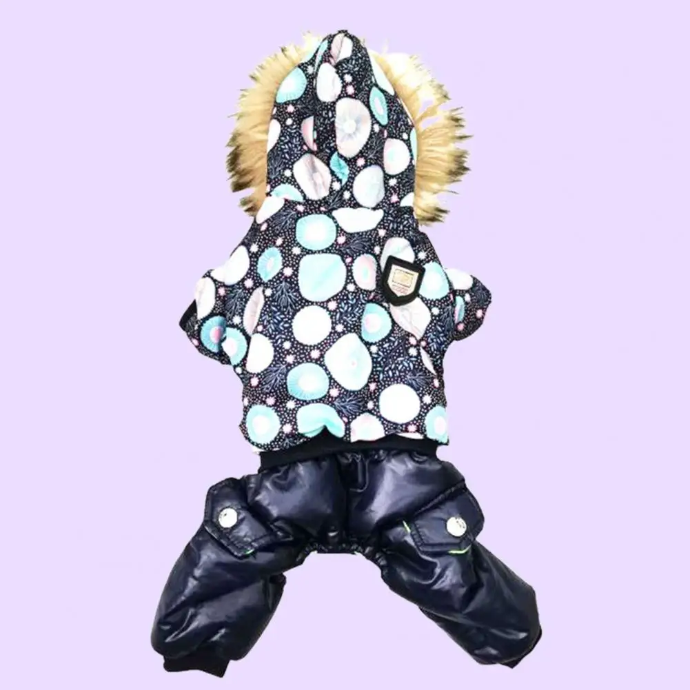 Winter Dog Jumpsuits Cartoon Pattern Windproof Attractive Puppy Bodysuit Hooded Warm Thickened Breathable Dogs Cats Onesie