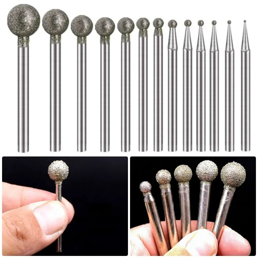 5 pezzi Carve Precision Diamond Grinding Head 0.5mm-8mm Round Electric Grinder Parts 2.35mm Shank Carving Tool