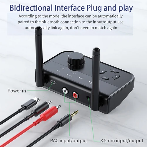 Imagen 2 del producto Transmisor receptor de Audio Bluetooth 5,3 2 en 1, conector auxiliar de 3,5mm, RCA, adaptador inalámbrico de música estéreo, Dongle para TV, coche, PC, auriculares