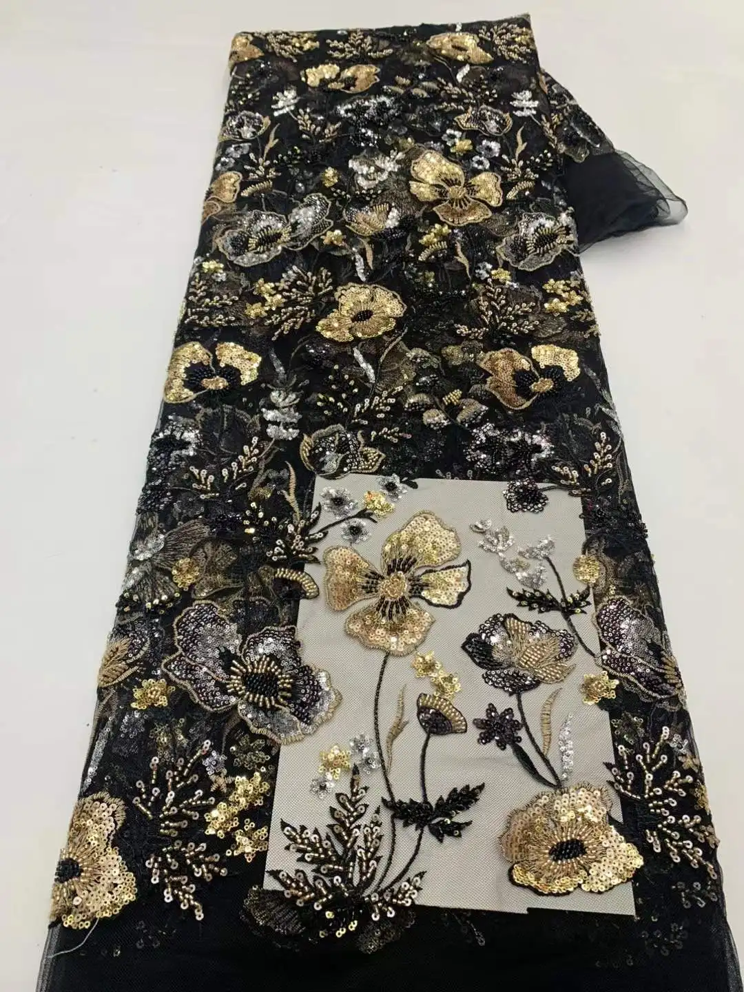 럭셔리 핸드 비즈 레이스 원단 브라이덜 원단 고급 웨딩 원단 프랑스 나이지리아 스팽글 비즈 튤 자수 5야드