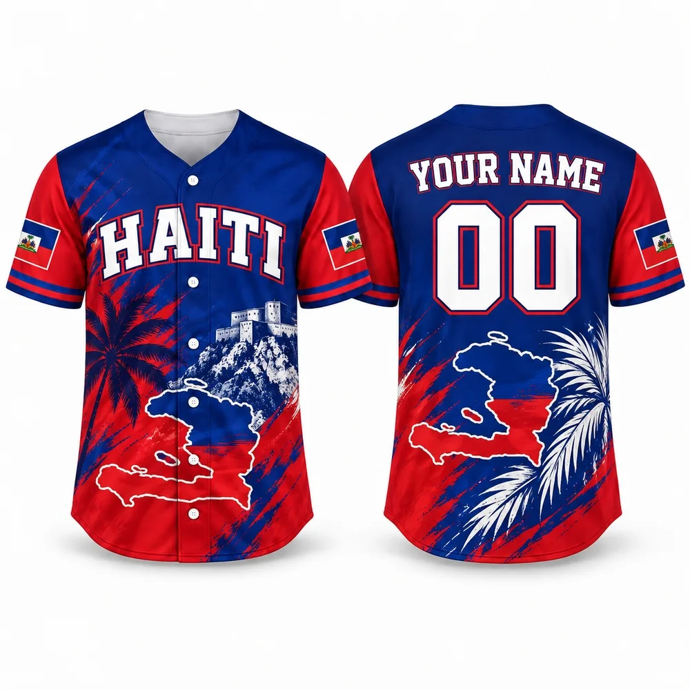 New Haiti Heritage Shirts with Blue Red National Colors Baseball Jersey Personalized Name Number Jerseys Shirt Island Styles