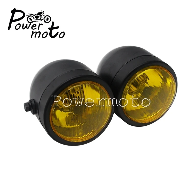 12V Amber Motorbike Custom Twin Dual Dominator Headlight Cafe Racer Double Headlamp for Honda Suzuki Yamaha Cafe Racer Scrambler