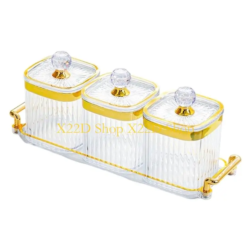 X22D Triple Section Clear Plastic Kitchen Canister For Neatly Storing Herbs Seasonings And Small Items