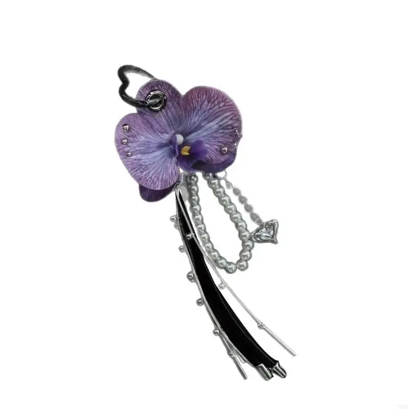 77HE Handcrafted Phalaenopsis Keyring With Bead Accent Lightweight Bag Backpak Hanging Ornament For Daily Use