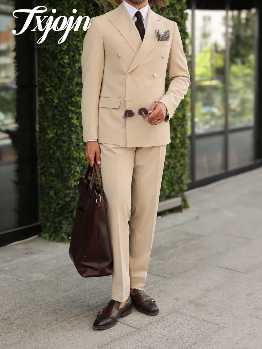 Charming Double-breasted Men Suit Set 2PCS 2025 Handsome Peak Lapel Men Suit For Best Man Formal Performance Suit Trajes For Hom