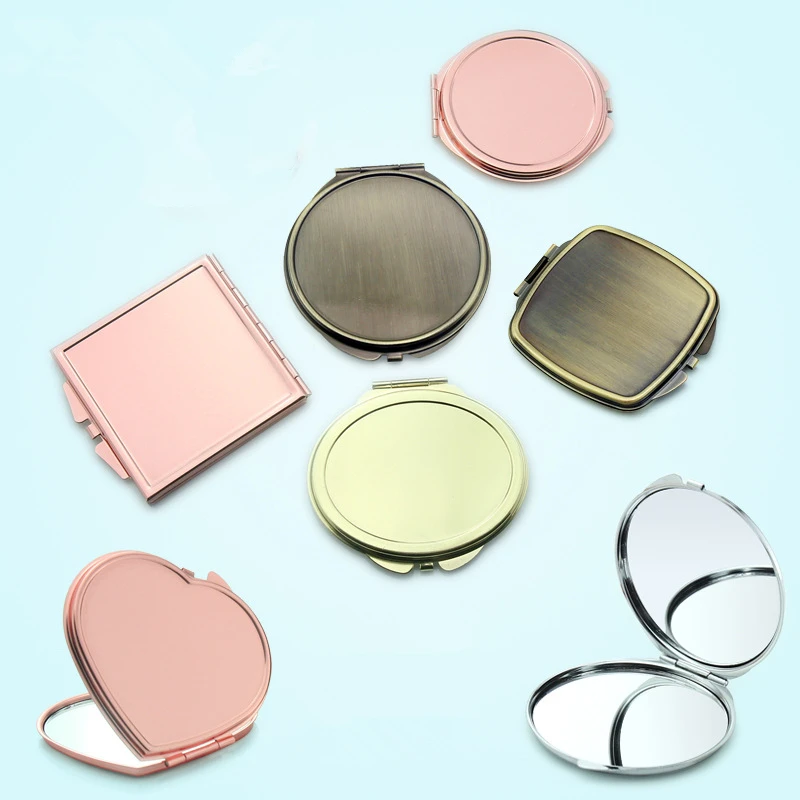 50pcs Portable Doublesided Metal Makeup Mirror Compact Rose Gold/Golden Color Foldable Cosmetic Pocket Mirror