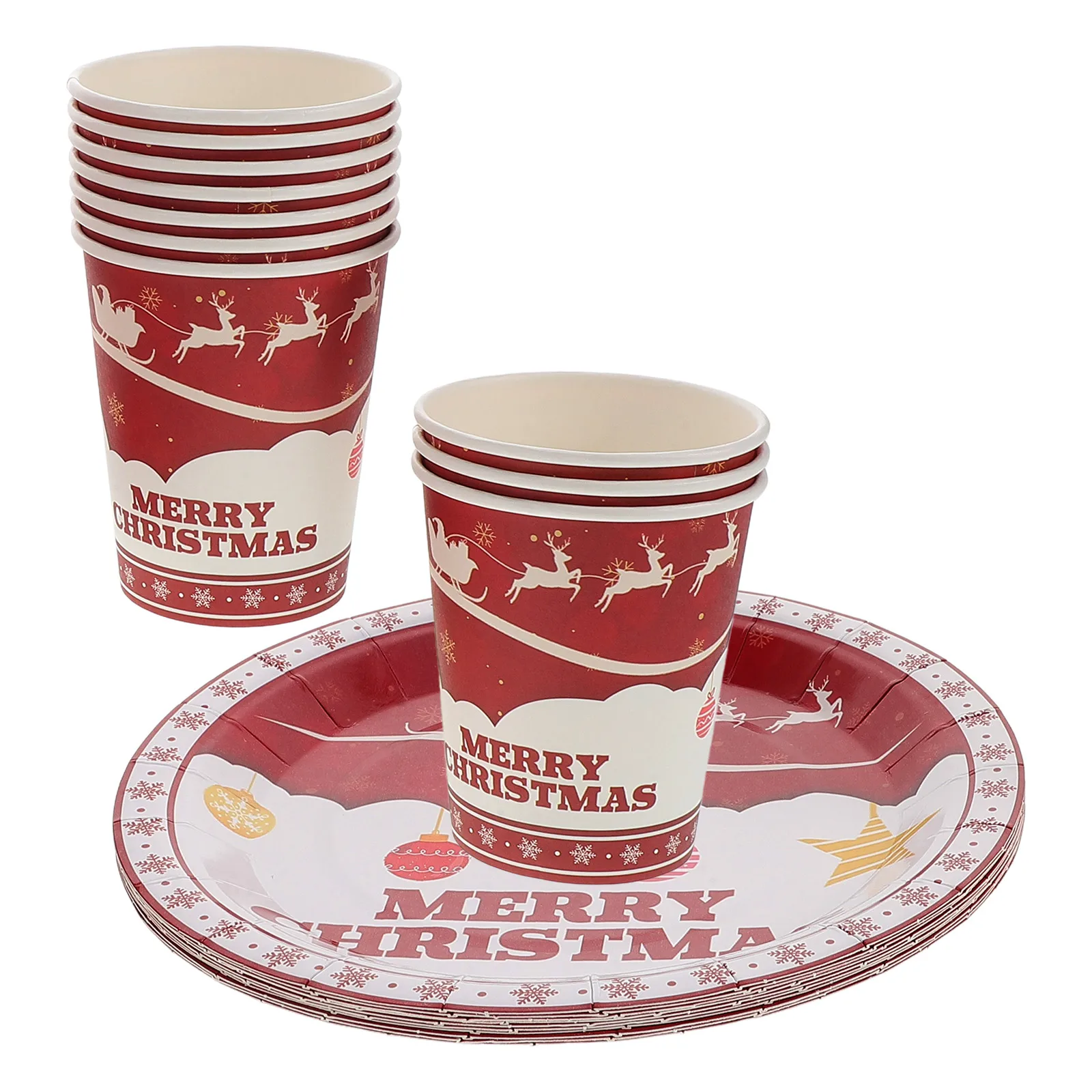 

20 Pcs Christmas Cutlery Set Christmats Plate Disposable Paper Cups Appetizer Plates Dinner Party Supplies