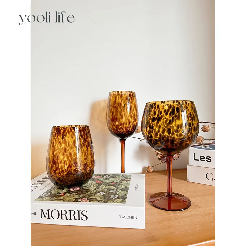 Creative Household Products Leopard Print Cup Glass material Handmade Light Luxury Style Hotel Party Get-Together Red Wine Glass