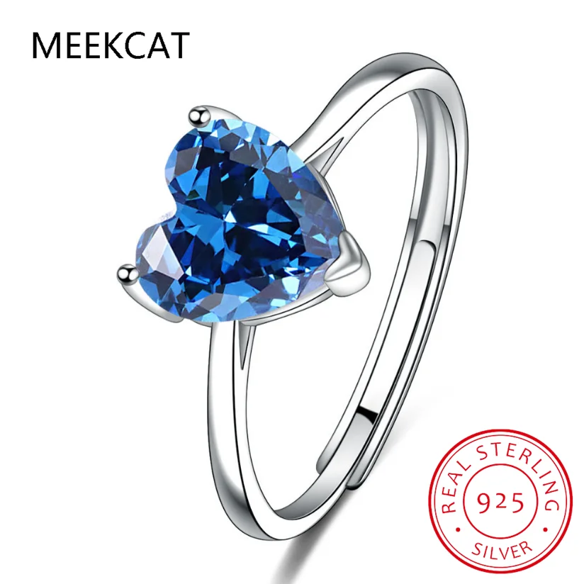 S925 Solid Sterling Silver Heart Color Zircon Cocktail Opening Ring for Women Grils Party Jewelry Wholesale DS3958