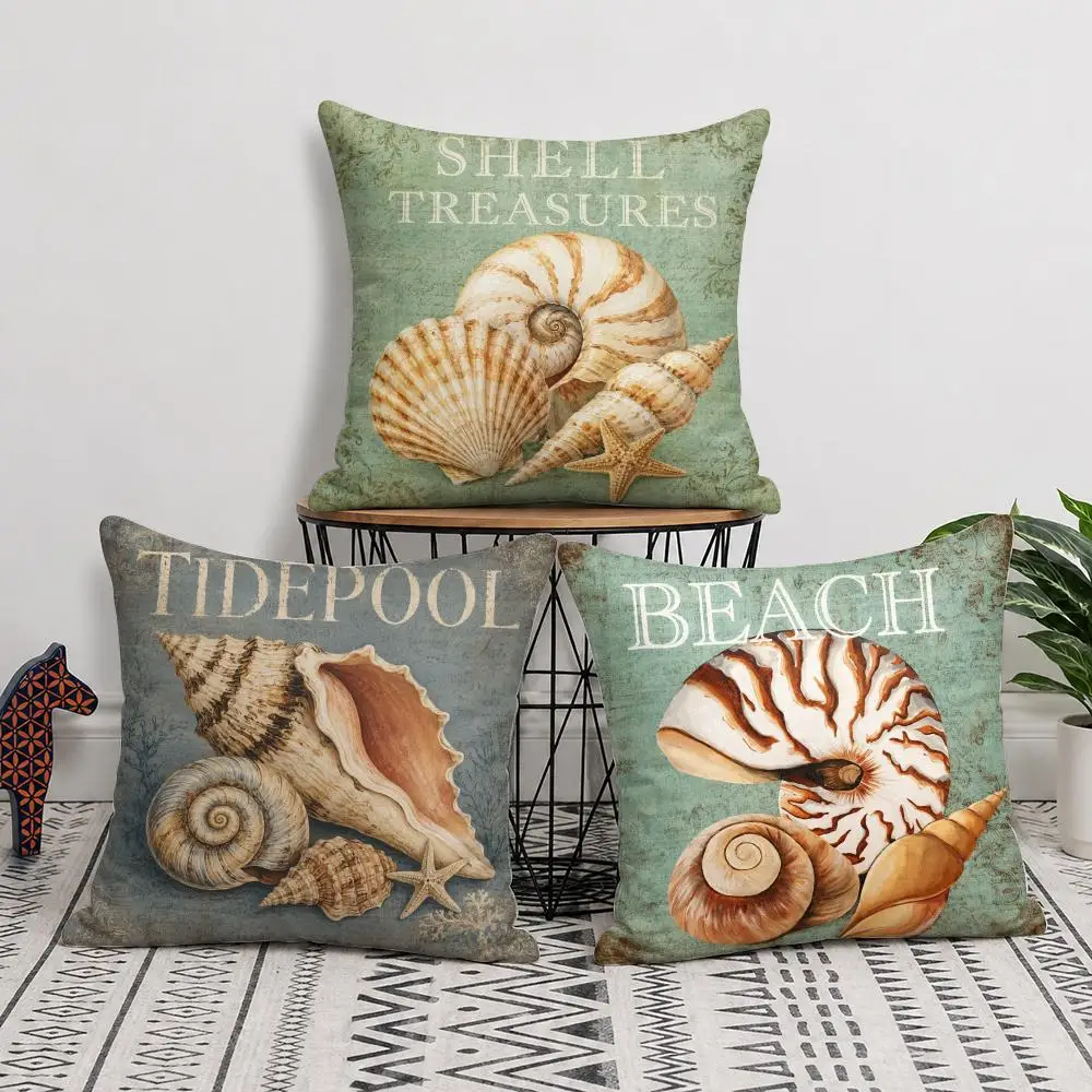 Vintage Coastal Shell Cushion Cover Soft Short Plush Pillow Cover Smooth Cozy Texture Aesthetic Cushion Case Home Decor