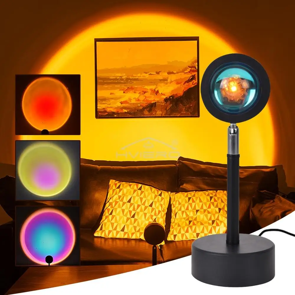 USB Rainbow Sunset Red Projector Led Night Light Sun Projection Desk Lamp For Bedroom Bar Coffee Store Wall Decoration Lighting