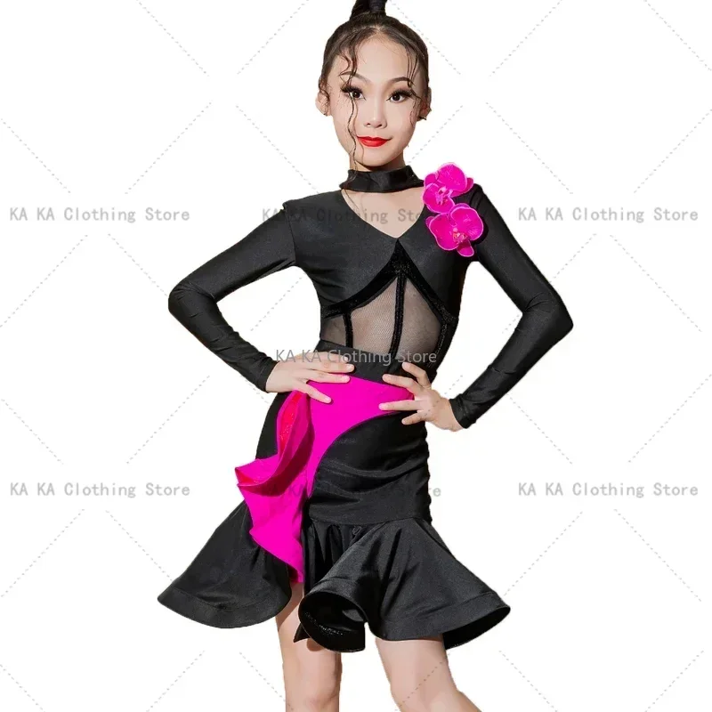 Tango Rumba Latin Dance Dresses Girls Latin Dance Dress Kids Ballroom Competition Dress Practice Stage Performance Costume