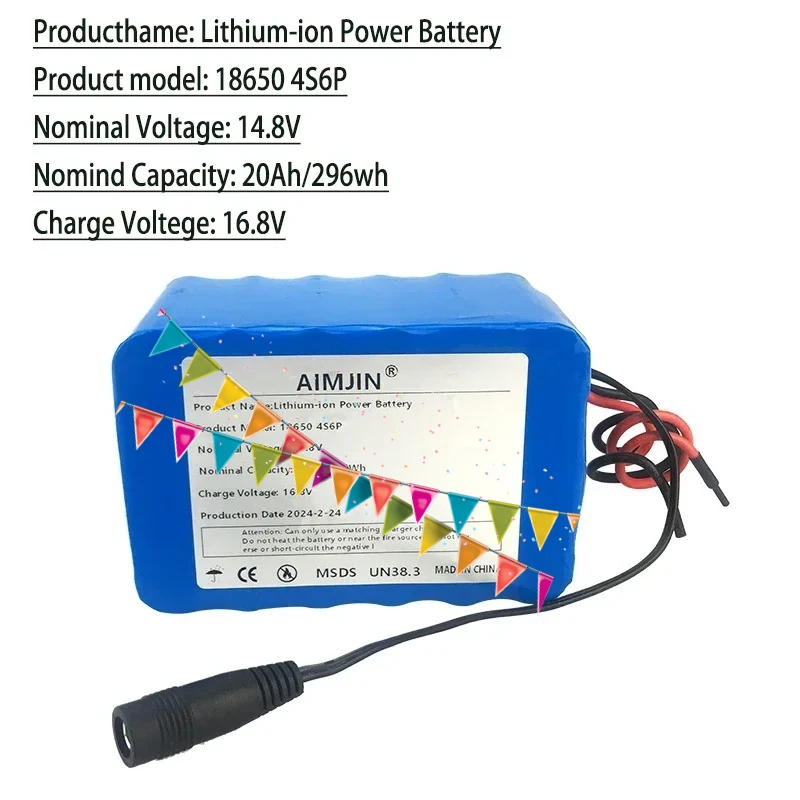 

for Night Fishing Lamp Heater Miner's Amplifier Batteries with BMS 4S6P 14.8V 20Ah Li-Iom Battery Pack 18650